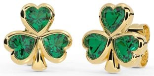 Emerald Gold Shamrock Stud Earrings