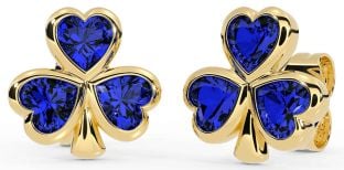 Sapphire Gold Shamrock Stud Earrings