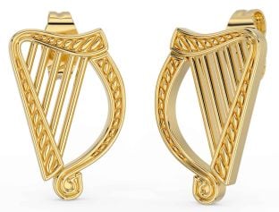 Gold Celtic Irish harp Dangle Earrings