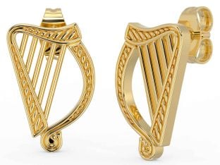 Gold Celtic Irish harp Dangle Earrings