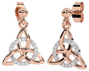 Diamond Rose Gold Celtic Trinity Knot Dangle Earrings