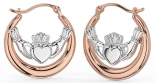 Rose Gold Silver Claddagh Dangle Earrings