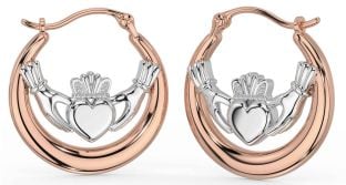 White Rose Gold Claddagh Dangle Earrings