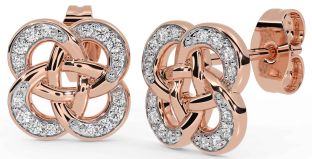 Diamond Rose Gold Silver Celtic Knot Dangle Earrings