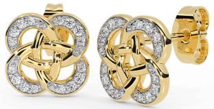 Diamond Gold Silver Celtic Knot Dangle Earrings