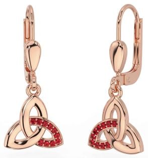 Ruby Rose Gold Celtic Trinity Knot Dangle Earrings