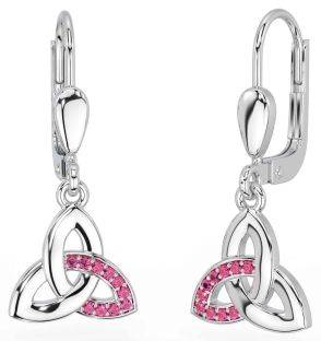 Pink Tourmaline Silver Celtic Trinity Knot Dangle Earrings