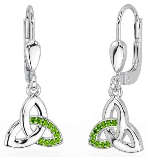 Peridot Silver Celtic Trinity Knot Dangle Earrings