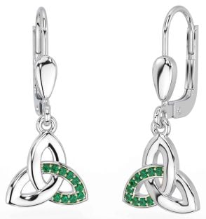 Emerald White Gold Celtic Trinity Knot Dangle Earrings