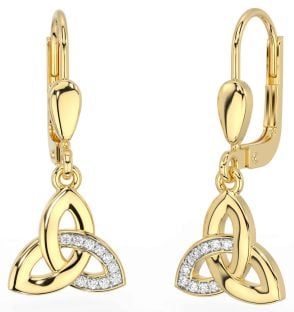 Diamond Gold Celtic Trinity Knot Dangle Earrings