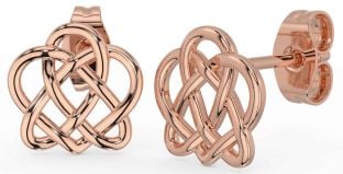 Rose Gold Silver Celtic Heart Dangle Earrings