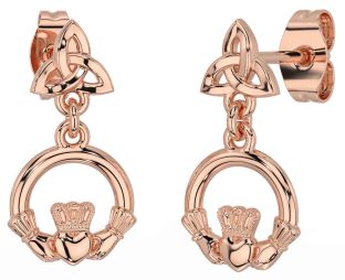 Rose Gold Silver Claddagh Celtic Trinity Knot Dangle Earrings