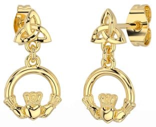 Gold Silver Claddagh Celtic Trinity Knot Dangle Earrings