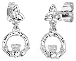 Blanc Or Claddagh celtique Trinité Noeud Pendre Des boucles d'oreilles