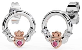 Rosa Turmalin Rose Gold Silber Claddagh Zucht Ohrringe