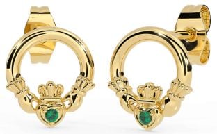 Emerald Gold Silver Claddagh Stud Earrings
