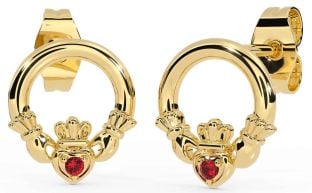 Ruby Gold Silver Claddagh Stud Earrings