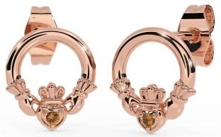 Citrine Rose Gold Claddagh Stud Earrings