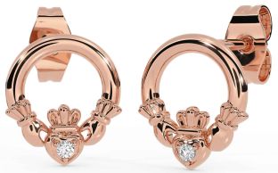 Diamond Rose Gold Claddagh Stud Earrings