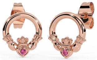 Pink Tourmaline Rose Gold Claddagh Stud Earrings