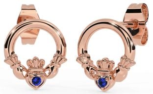Sapphire Rose Gold Claddagh Stud Earrings