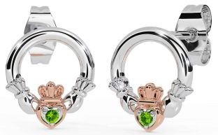 Peridoto Bianco Rosa Oro Claddagh Perno Orecchini