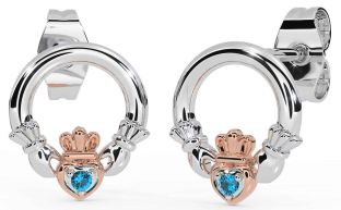 Topacio Blanco Rosa Oro Claddagh Semental Pendientes