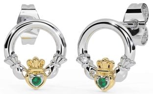 Esmeralda Blanco Amarillo Oro Claddagh Semental Pendientes