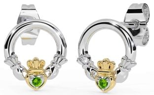 Peridot fehér Sárga Arany Claddagh Stud Fülbevaló