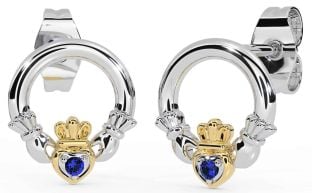 Saphir Blanc Jaune Or Claddagh Goujon Des boucles d'oreilles