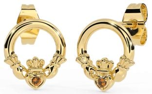 Citrine Gold Claddagh Stud Earrings