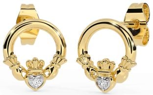 Diamond Gold Claddagh Stud Earrings