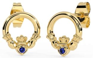 Sapphire Gold Claddagh Stud Earrings