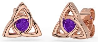 Amethyst Rose Gold Silver Celtic Trinity Knot Stud Earrings