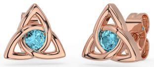 Aquamarine Rose Gold Silver Celtic Trinity Knot Stud Earrings