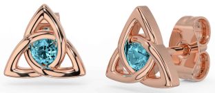 Aquamarine Rose Gold Silver Celtic Trinity Knot Stud Earrings