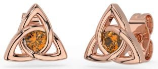 Citrine Rose Gold Silver Celtic Trinity Knot Stud Earrings