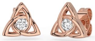 Diamond Rose Gold Silver Celtic Trinity Knot Stud Earrings