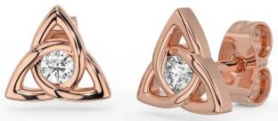 Diamond Rose Gold Silver Celtic Trinity Knot Stud Earrings