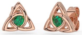 Emerald Rose Gold Silver Celtic Trinity Knot Stud Earrings