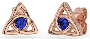 Sapphire Rose Gold Silver Celtic Trinity Knot Stud Earrings