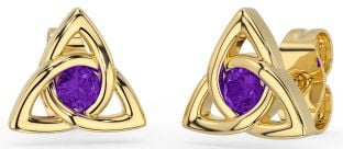 Amethyst Gold Silver Celtic Trinity Knot Stud Earrings