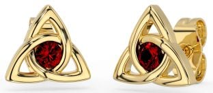 Garnet Gold Silver Celtic Trinity Knot Stud Earrings