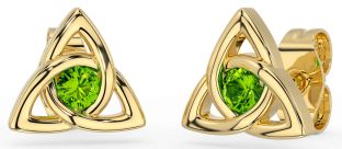 Peridot Gold Silver Celtic Trinity Knot Stud Earrings