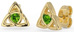 Peridot Gold Silver Celtic Trinity Knot Stud Earrings