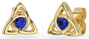 Sapphire Gold Silver Celtic Trinity Knot Stud Earrings