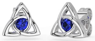 Sapphire White Gold Celtic Trinity Knot Stud Earrings