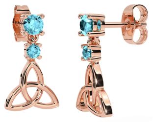 Aquamarine Rose Gold Silver Celtic Trinity Knot Dangle Earrings