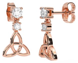 Diamond Rose Gold Silver Celtic Trinity Knot Dangle Earrings