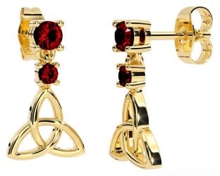 Peridot Gold Silver Celtic Trinity Knot Dangle Earrings